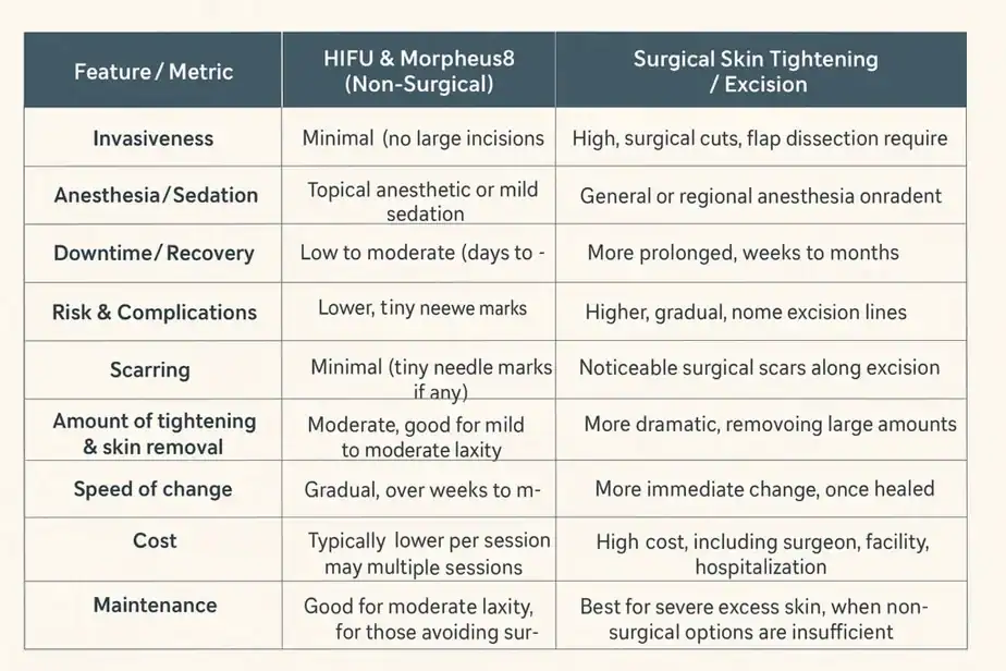Table showing benefits of Lipo Freeze 2 U Chesterfield treatments for skin tightening following weight loss injections.